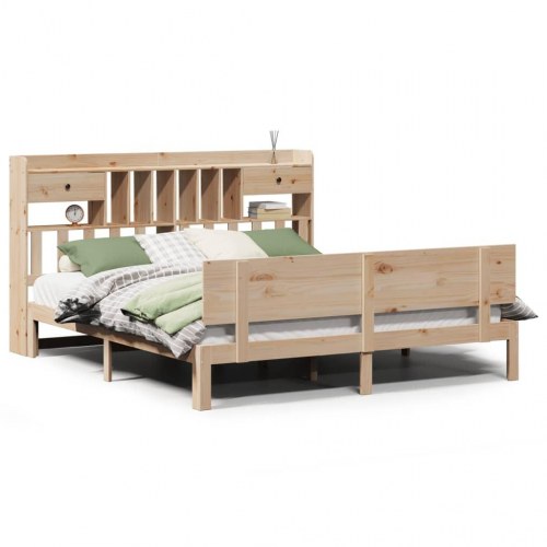 Seng med reol uden madras 200x200 cm massivt fyrretræ