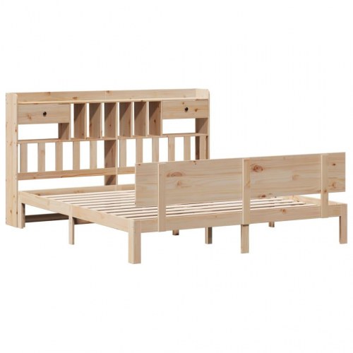Seng med reol uden madras 200x200 cm massivt fyrretræ