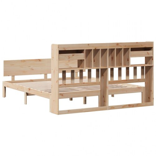 Seng med reol uden madras 200x200 cm massivt fyrretræ