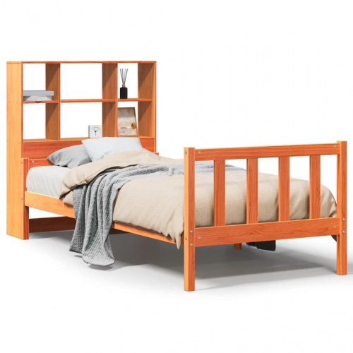 Seng med reol uden madras 75x190 cm - massivt fyr, gyldenbrun