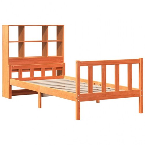 Seng med reol uden madras 75x190 cm - massivt fyr, gyldenbrun