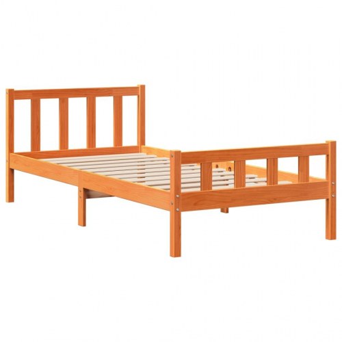 Seng med reol uden madras 75x190 cm - massivt fyr, gyldenbrun