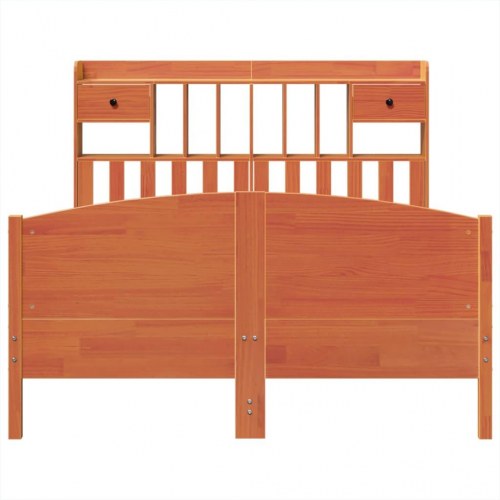 Seng med reol 140x190 cm - massivt fyrretræ, gyldenbrun