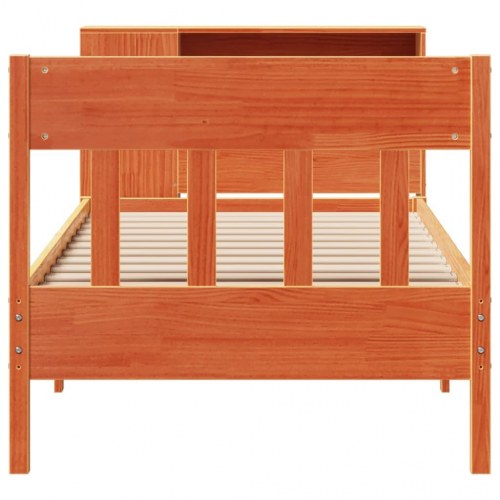 Seng med reol uden madras 75x190 cm massivt fyrretræ gyldenbrun