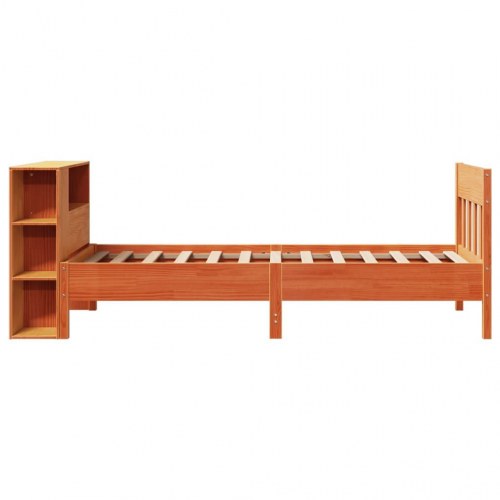 Seng med reol uden madras 75x190 cm massivt fyrretræ gyldenbrun