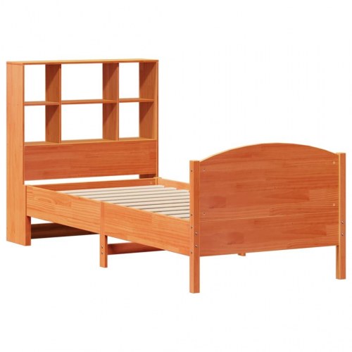 Seng med reol uden madras 90x200 cm massivt fyrretræ gyldenbrun