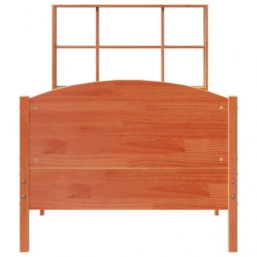 Seng med reol uden madras 90x200 cm massivt fyrretræ gyldenbrun