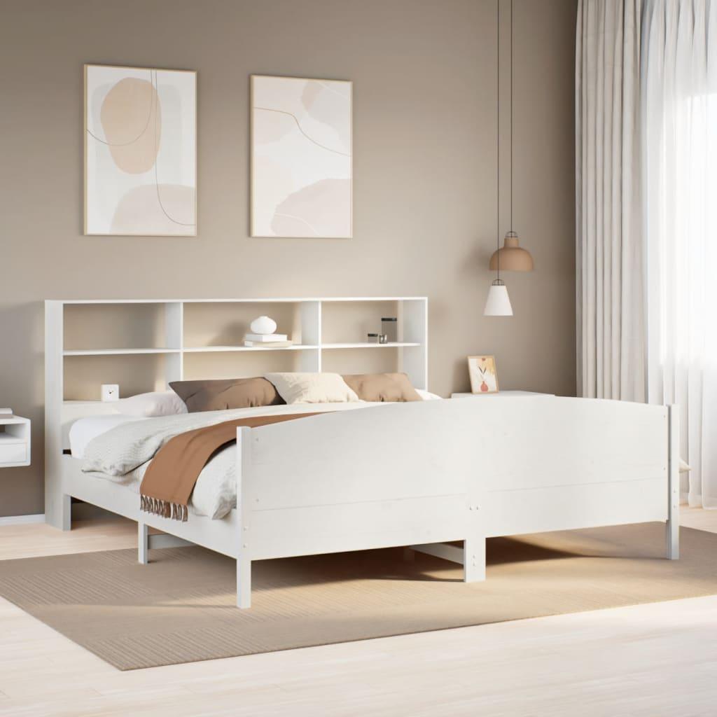Seng Med Reol Uden Madras Massivt Fyrretræ - Hvid / 180 x 200 cm