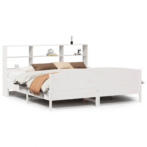 Seng med reol 180x200 cm - massivt fyrretræ, hvid (uden madras)