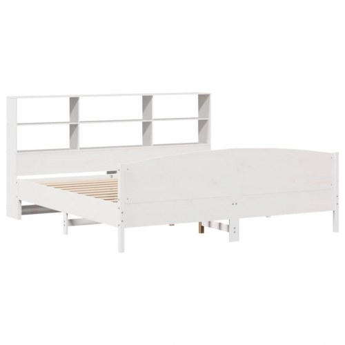 Seng med reol 180x200 cm - massivt fyrretræ, hvid (uden madras)