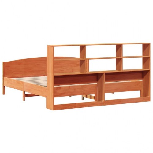 Seng med reol 200x200 cm - massivt fyrretræ, gyldenbrun (uden madras)