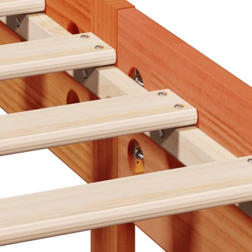 Seng med reol 200x200 cm - massivt fyrretræ, gyldenbrun (uden madras)