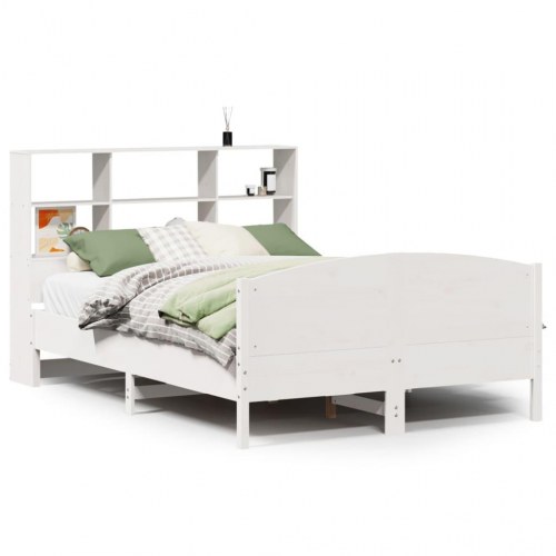 Seng med reol 140x190 cm - massivt fyrretræ, hvid