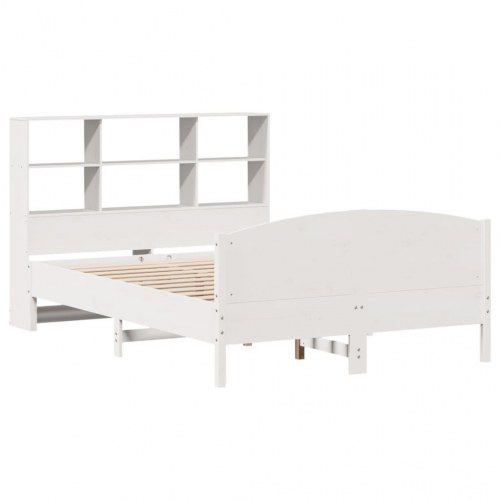 Seng med reol 140x190 cm - massivt fyrretræ, hvid
