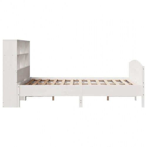 Seng med reol 140x190 cm - massivt fyrretræ, hvid