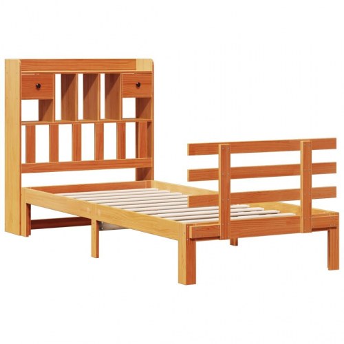 Seng med reol uden madras 100x200 cm - massivt fyrretræ, gyldenbrun