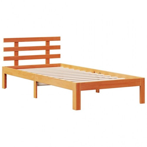 Seng med reol uden madras 100x200 cm - massivt fyrretræ, gyldenbrun