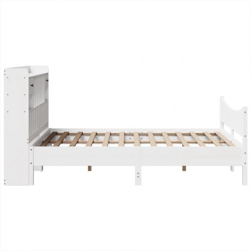 Sengeramme 140x190 cm i massivt fyrretræ - hvid med opbevaring