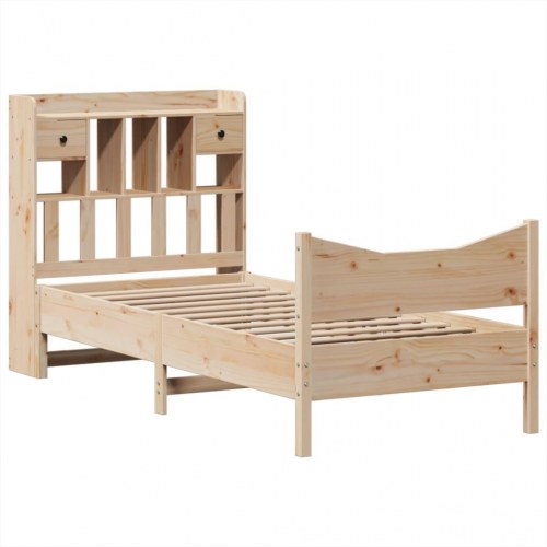 Sengeramme 90x200 cm i massivt fyr - med opbevaring og sengegavl
