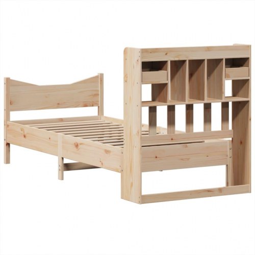 Sengeramme 90x200 cm i massivt fyr - med opbevaring og sengegavl