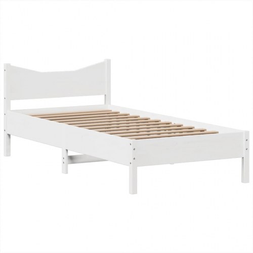 Sengeramme med opbevaring 75x190 cm i massivt fyrretræ - hvid