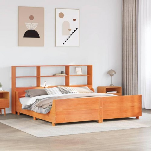Seng med reol uden madras 180x200 cm - massivt fyrretræ, gyldenbrun