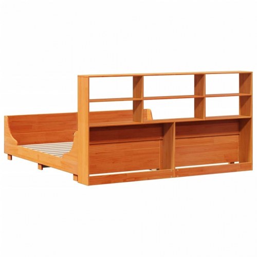 Seng med reol uden madras 180x200 cm - massivt fyrretræ, gyldenbrun