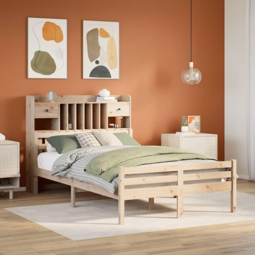 Seng med reol uden madras 135x190 cm - massivt fyrretræ