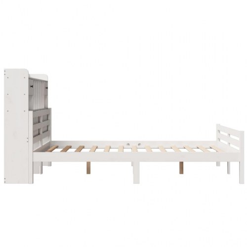 Seng med reol 140x200 cm - massivt fyrretræ, hvid