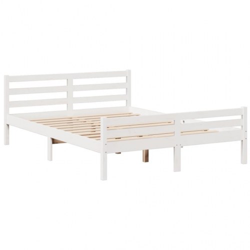 Seng med reol 140x200 cm - massivt fyrretræ, hvid