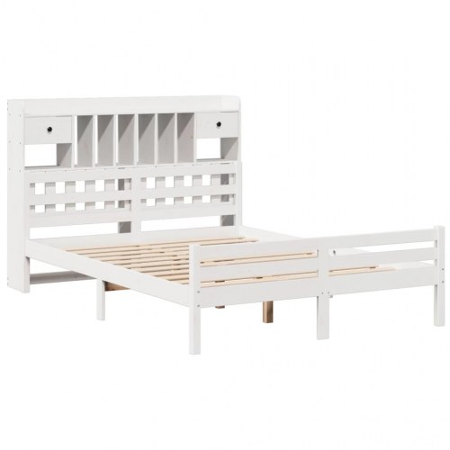 Seng med reol uden madras 150x200 cm - massivt fyrretræ, hvid