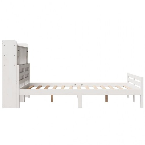 Seng med reol uden madras 150x200 cm - massivt fyrretræ, hvid