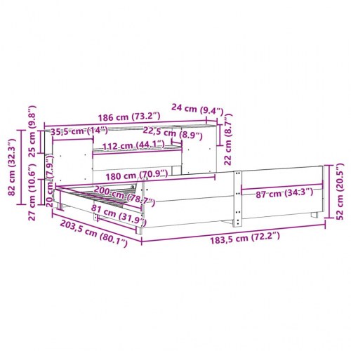 Sengeramme 180x200 cm i massivt fyrretræ med sengegavl og opbevaring - gyldenbrun