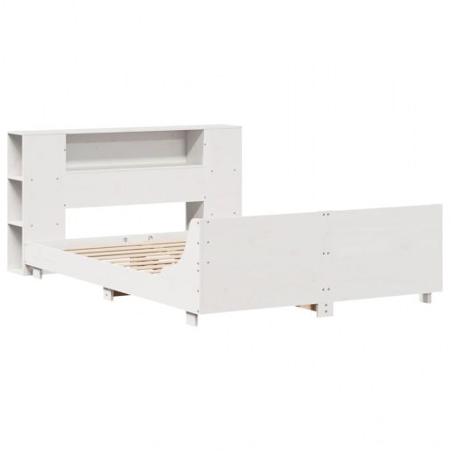 Sengeramme med opbevaring 150x200 cm - massivt fyrretræ, hvid
