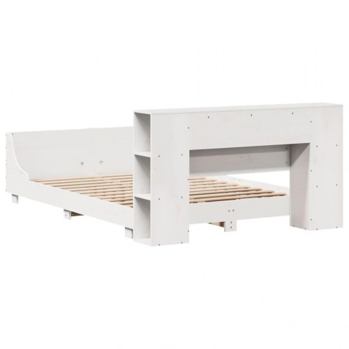 Sengeramme med opbevaring 150x200 cm - massivt fyrretræ, hvid