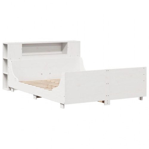 Sengeramme 150x200 cm i massivt fyrretræ - hvid med opbevaring