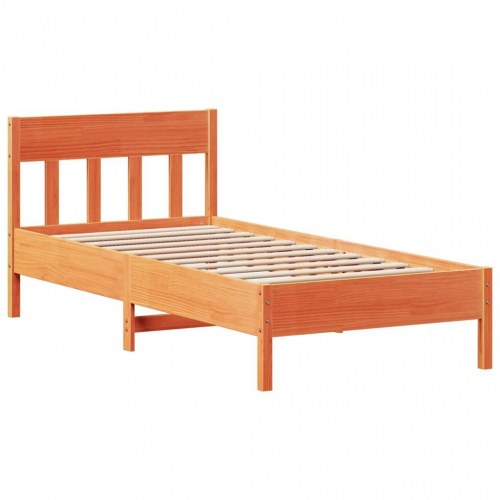 Sengeramme med hyldegavl 100x200 cm - massivt fyrretræ, gyldenbrun