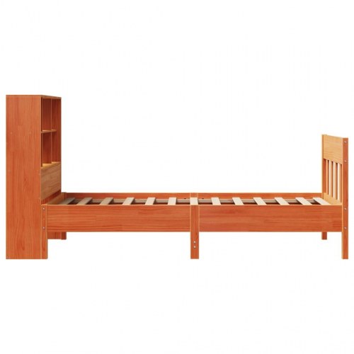 Sengeramme med hyldegavl 100x200 cm - massivt fyrretræ, gyldenbrun