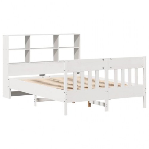 Sengeramme med opbevaringshylder 140x190 cm - massivt fyrretræ, hvid