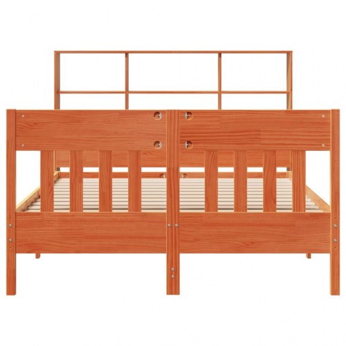 Sengeramme med hylder 120x190 cm - massivt fyrretræ, gyldenbrun