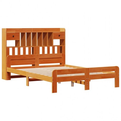 Seng med reol uden madras 140x200cm massivt fyrretræ gyldenbrun