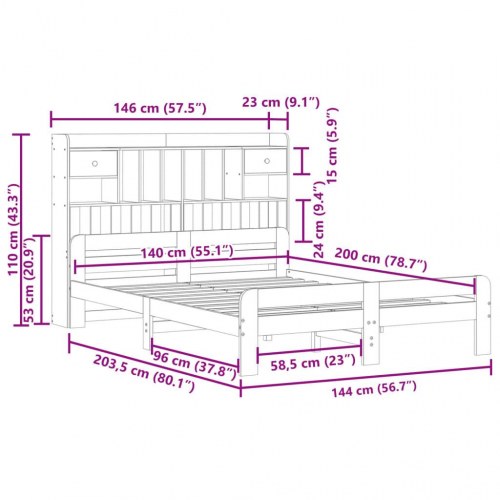 Seng med reol uden madras 140x200cm massivt fyrretræ gyldenbrun