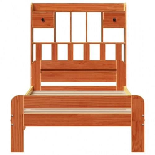 Seng med reol uden madras 75×190 cm - massivt fyrretræ, gyldenbrun