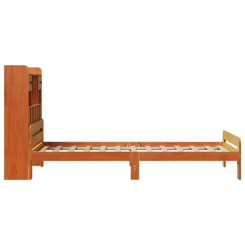Seng med reol uden madras 75×190 cm - massivt fyrretræ, gyldenbrun