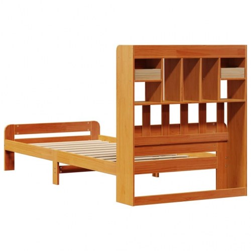 Seng med reol uden madras 75×190 cm - massivt fyrretræ, gyldenbrun