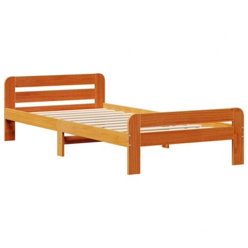 Seng med reol uden madras 75×190 cm - massivt fyrretræ, gyldenbrun
