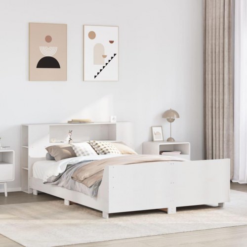 Sengeramme uden madras 135x190 cm massivt fyrretræ hvid