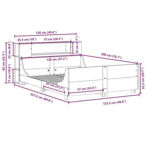 Sengeramme 120x200 cm i massivt fyrretræ - hvid med opbevaring