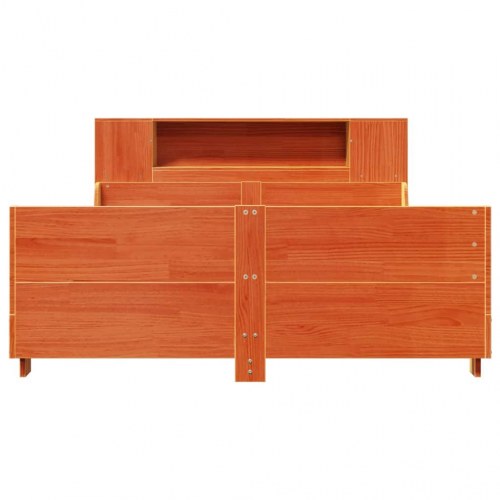Sengeramme uden madras 135x190 cm - massivt fyrretræ, gyldenbrun, med opbevaringsgavl
