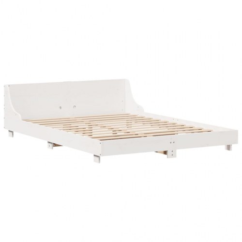 Sengeramme 140x190 cm med sengegavl og opbevaring - massivt fyrretræ, hvid
